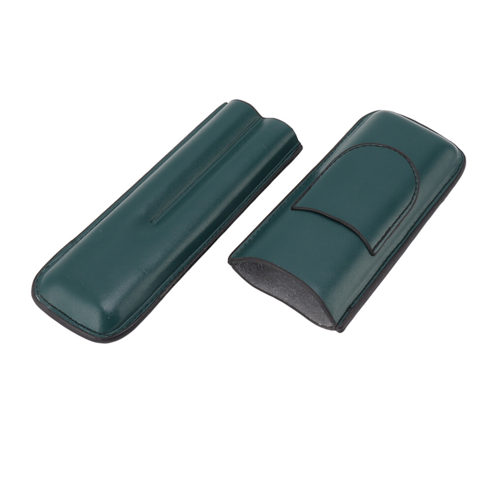Green Elegant Faux Leather Cigar Case 2-Finger Portable Slim 18X6.5cm