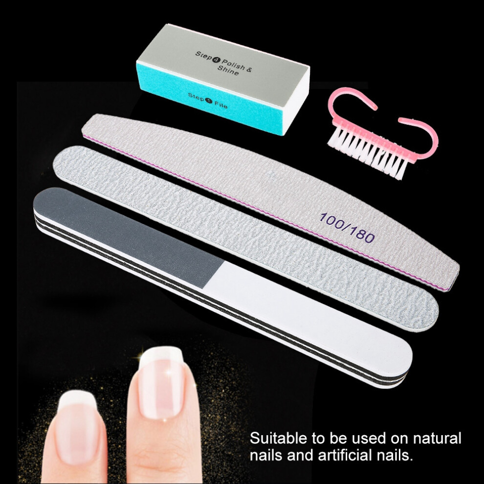 5pcs Nail Files & Dust Brush Set Durable Buffing Tools for Natural & Artificial Nails