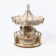 Wooden Carousel Music Box Kit with Rotating Display, DIY 3D Wooden Puzzle Gift for Adults