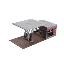 1/72 Scale Architectural Building Model and 1/64 Gas Station Diorama Retro Vintage Style