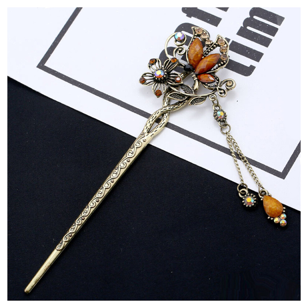 Creation-3C (Champagne) Chinese Hairpins For Cheongsam - Butterfly Hair Sticks