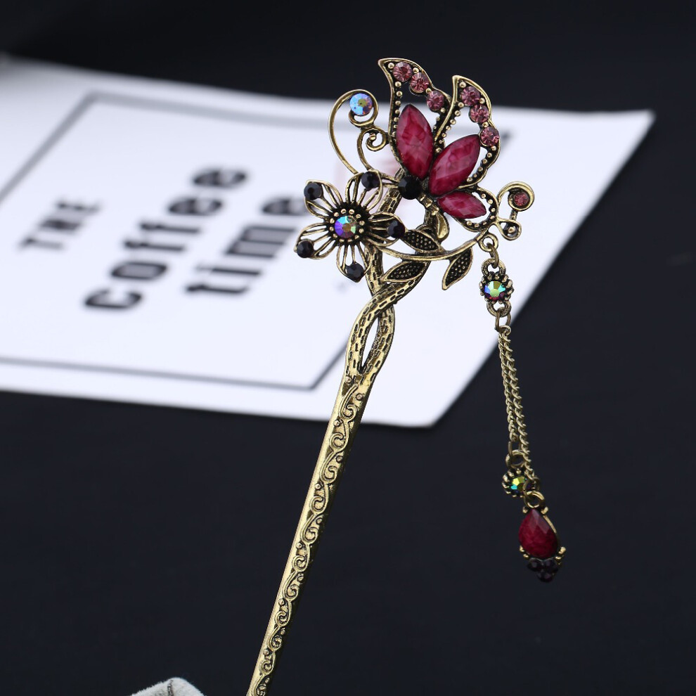 Creation-3C Purple (Purple) Chinese Hairpins For Cheongsam - Butterfly Hair Sticks