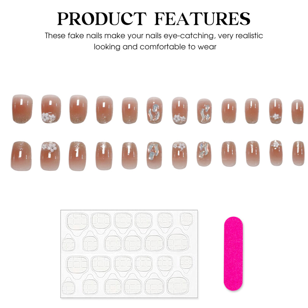 Reach-Tools Pink Flower Fake Nails, Long-Lasting & Flexible