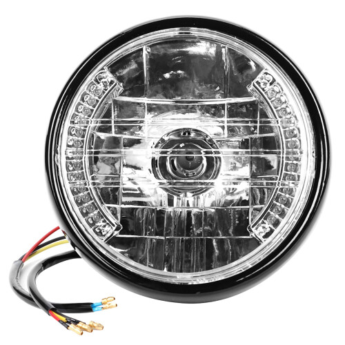 Universal 7in Motorcycle Headlamp, Black, Yellow Light, Durable