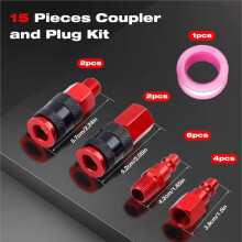 15-Piece Air Coupler Plug Kit, 1/4inch NPT Thread Fitting, Air Tool Accessories, for Air Compressor/Paint Sprays
