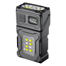 LED-Zaklamp Oplaadbaar, 800 Lumen -Werklicht, Kleine EDC-Zaklamp met Clip aan de Achterkant, Zwart