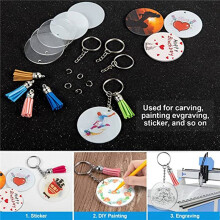 2X Acrylic Keychain Blank Set, Transparent Round Acrylic Blank Bulk (5 Inches), Suitable for Vinyl Resin Project