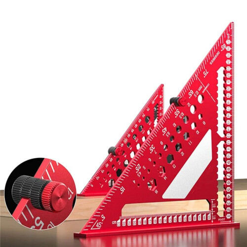 Triangle Ruler with Positioning Pin, Woodworking Multi Angle Ruler , High-Precision Right Angle Scribe Marking Ruler 12inch Red 1