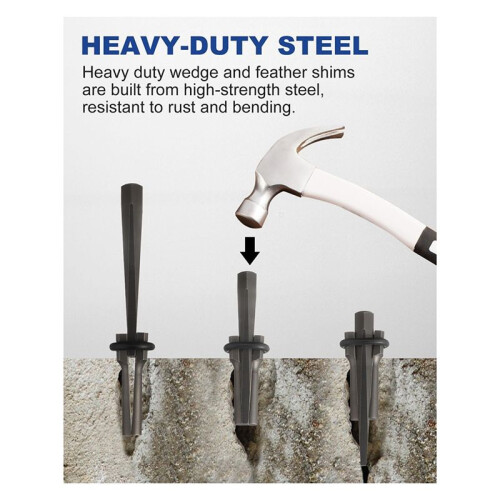 Stone Splitter Tools - 5/8" Wedge and Feathers Shims Set for Granite, Concrete, Marble 20 Pack 2