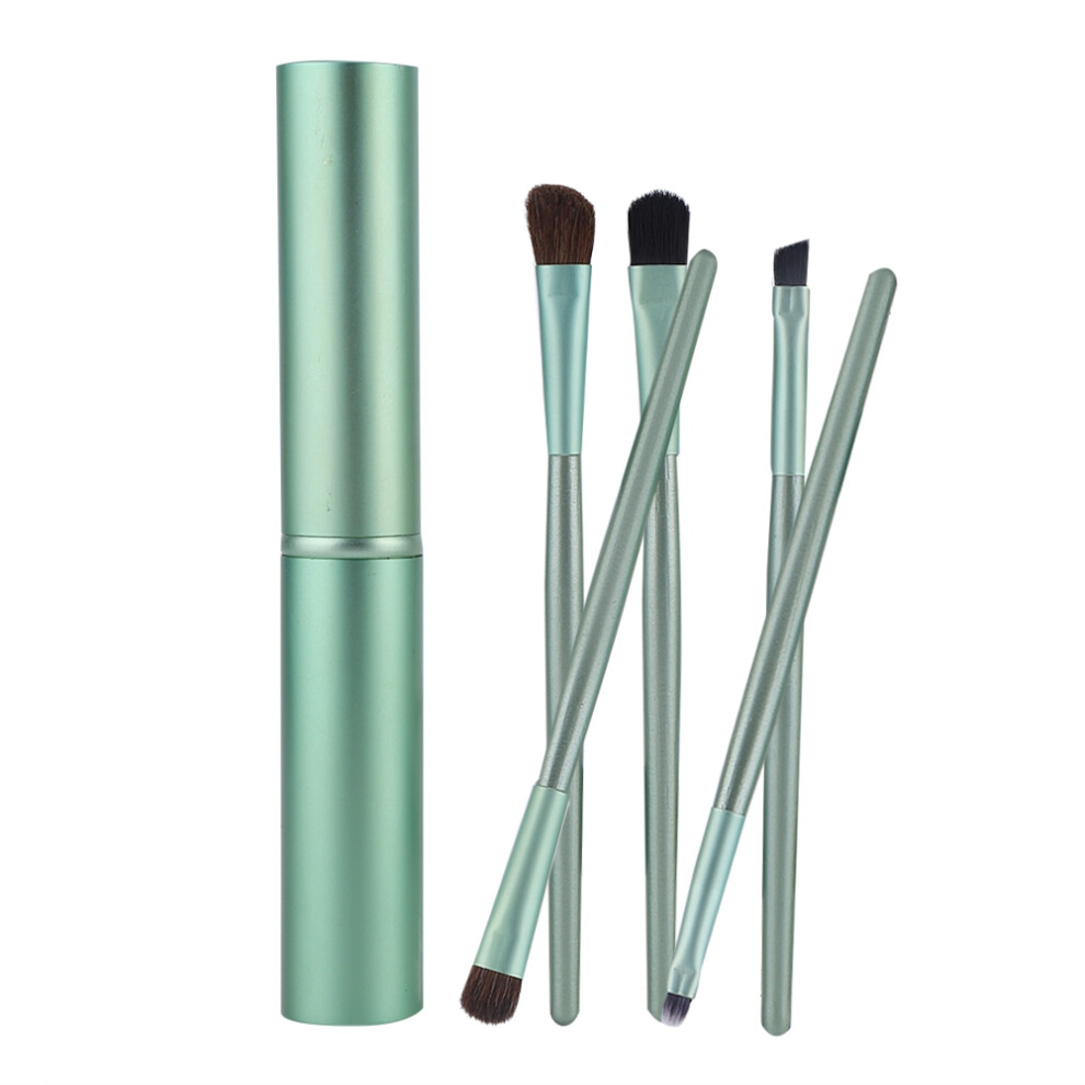 Green 5Pcs Cosmetic Brush Set - Portable For Eyeshadow Foundation Powder Makeup