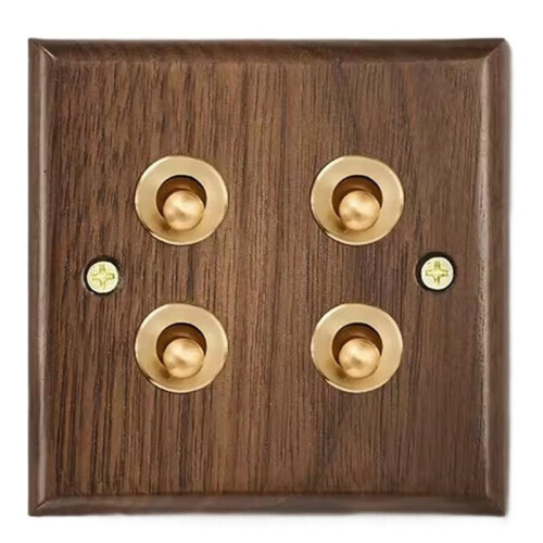 Retro Walnut Wall Toggle  Panel 1-4Gang 2Way Solid Wood Double Universal Electrical Power Outlet B