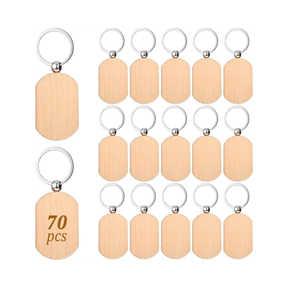 70 Pcs Wooden Keychain Blanks, Wood Engraving Blanks Key Chain, Unfinished Rectangle Round Wood Key Tag 4712706867769