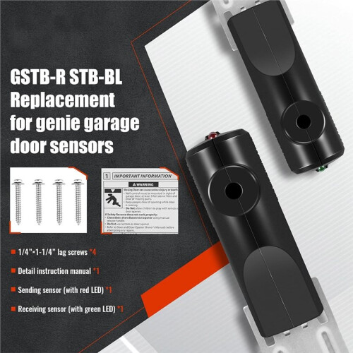 GSTB-R STB-B Safety Sensor, Replacement for Genie Garage Door Openers (1 X Receiver Sensor and 1 X Transmitter Sensor) 2