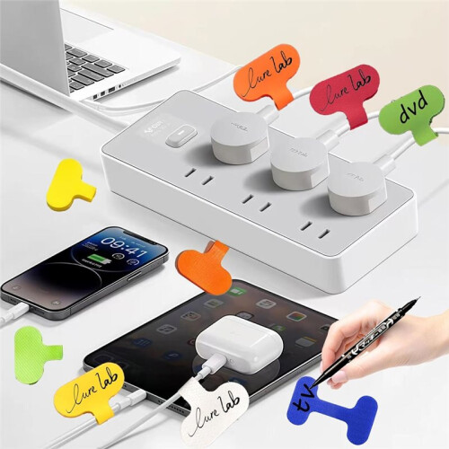 60Pack Reusable Cable Labels & Cord Organizer Kit-Color-Coded Write- Wire Labels with  + 30 Ties for Home Office 1