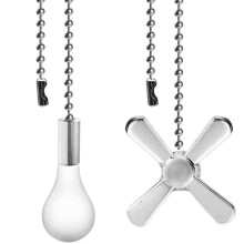 Juego de Cadenas para Ventilador de Techo - 13,6 Pulgadas, Cobre, Diseño de Ventilador y Bombilla, 2 Piezas Plateadas