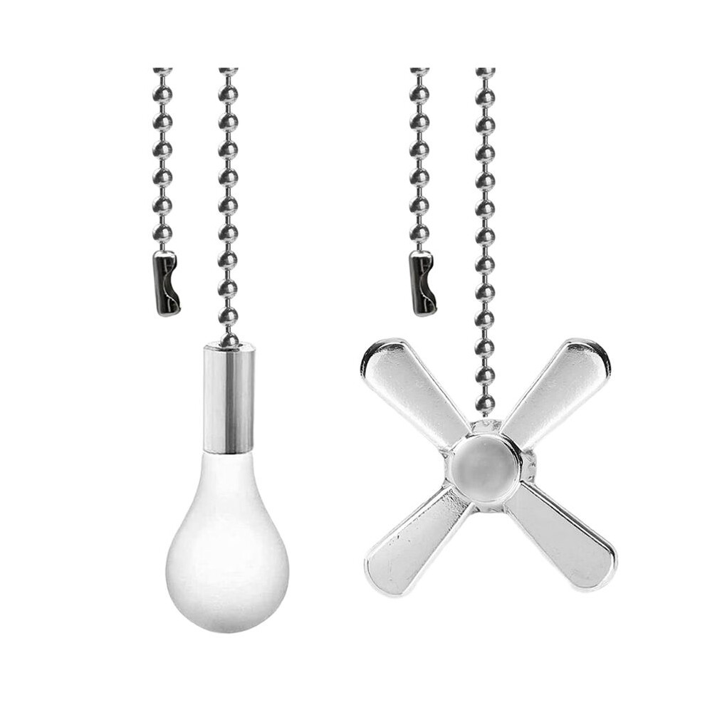 Ceiling Fan Pull Chains Set - 13.6 Inches, Copper, Fan & Light Bulb Design, 2 Pcs Silver 6031744843527