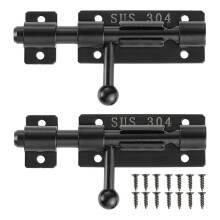 Pestillo de Puerta con Perno de Barril y Orificio para Candado, Cerradura Deslizante de Acero Inoxidable 304, 4 Pulgadas, Negro Mate, Paquete de 2
