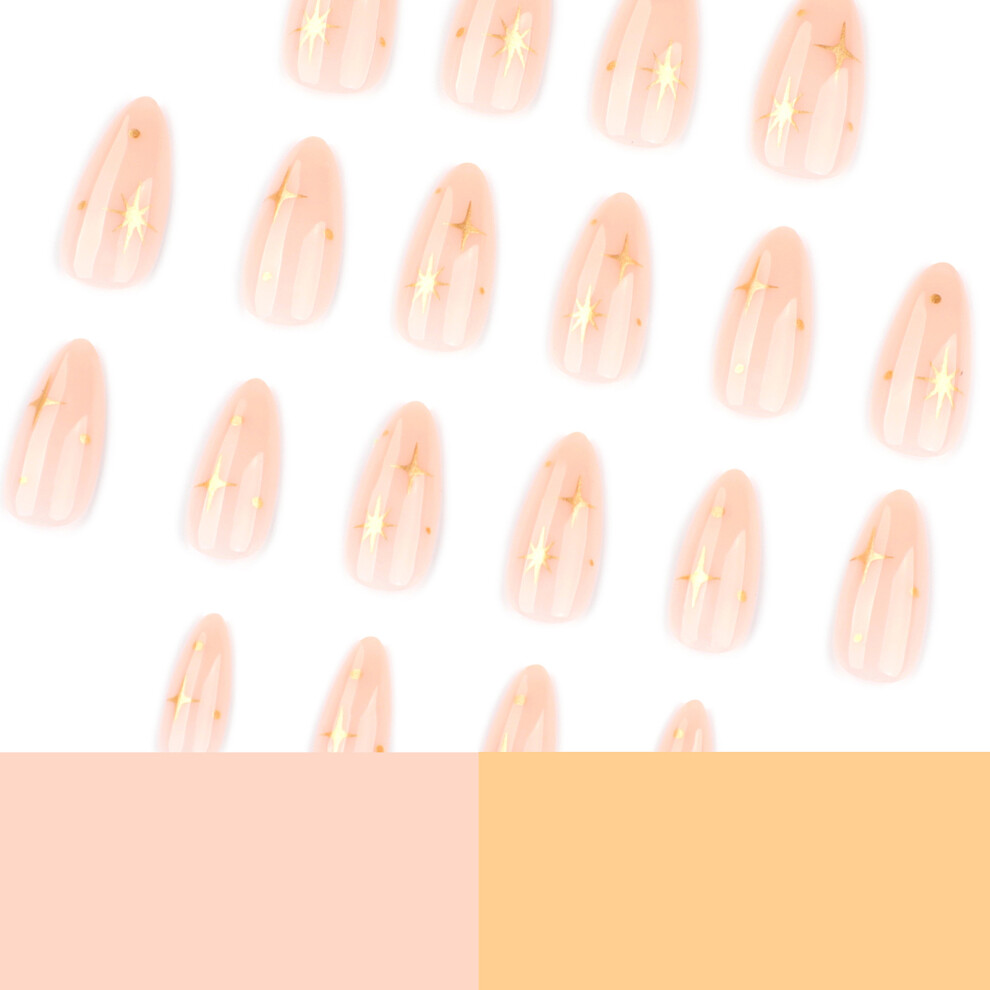 Roc-Electron 24Pcs Metallic Starburst Almond Fake Nails