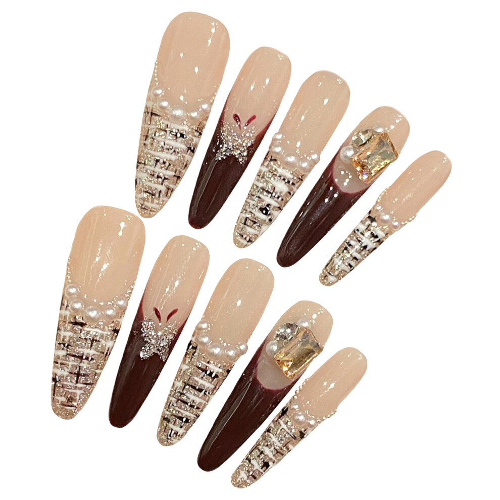 Phui-Pet-Supplies (Xs) Stage French Wine Red Artificial Nails - Chip-Proof