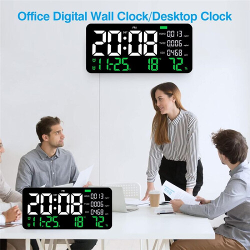 LED Digital Wall Clock Formaldehyde/CO2/TVOC Display Smoke Recognition Countdown Bedroom Decorative Clock 2
