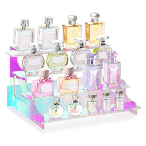 4 Tier Iridescent Display Risers Stand, Plastic Risers for Display, Perfume Organizer, Display for Figures 9Inch