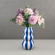 Bemalte Runde Keramikvase, Ornamente für Wohnzimmer, Schlafzimmer, Eingangsbereich, Schreibtisch, Blumenarrangement, Kunstdekoration, Blau