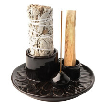 Portacandele - 4 In 1 Incenso e Portacandele - Porta Incenso In Ceramica Raccogli Cenere Vassoio per La Meditazione Stanza Nero Marrone