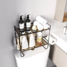 Multifunktionales Lagerregal über der Toilette, 2-Stöckiges Badezimmer-Lagerregal, Lagerregal mit Toilettenpapierhalter, Schwarzer Typ