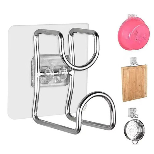 Stainless Steel Wash Basin Hook Kitchen Bathroom No Trace Strong Paste Holder Multifunctional Punch-Free Iron Storage