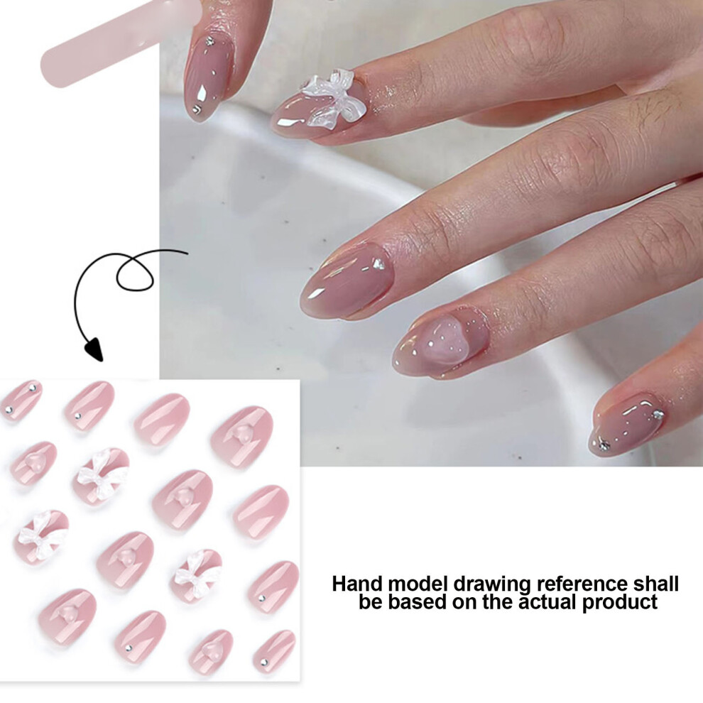 Reach-Tools Pink Almond Press-On Nails With Heart & Bow Decor