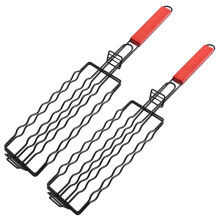 Parrilla para Perritos Calientes Desmontable con Mango de Madera, Jaula para Salchichas,Cesta para Parrilla, Accesorios para Parrilla, Soporte