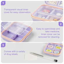 Scatola Porta Medicinali da Viaggio con Etichette, Scatola Porta Medicinali Portatile A 7 Scomparti, Scatola Porta Medicinali Tascabile, Scatola