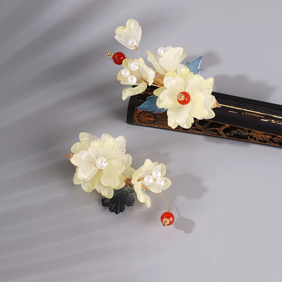 Hue-Grain Floral Pearl Hair Clips For Thick Hair