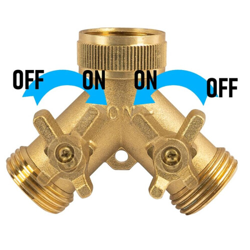 Brass Garden Hose Splitter (2 Way), Solid Brass Hose Y Splitter 2 Valves 2
