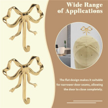 4 Pack Gold Bow-Knot Hooks Brass Bow Wall Hooks Door Hanger Towel Hooks for Home Bathroom Living Room Kitchen Decor
