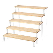 Soporte de Exhibición de Madera Maciza con Forma de Escalera, Soporte de Exhibición para Figuras, Muñecas, Cupcakes, Cosméticos, Joyas