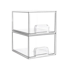 2 Cajones de Almacenamiento Apilables Transparentes, Organizador de Maquillaje para Baño, Contenedores de Almacenamiento para Organización y