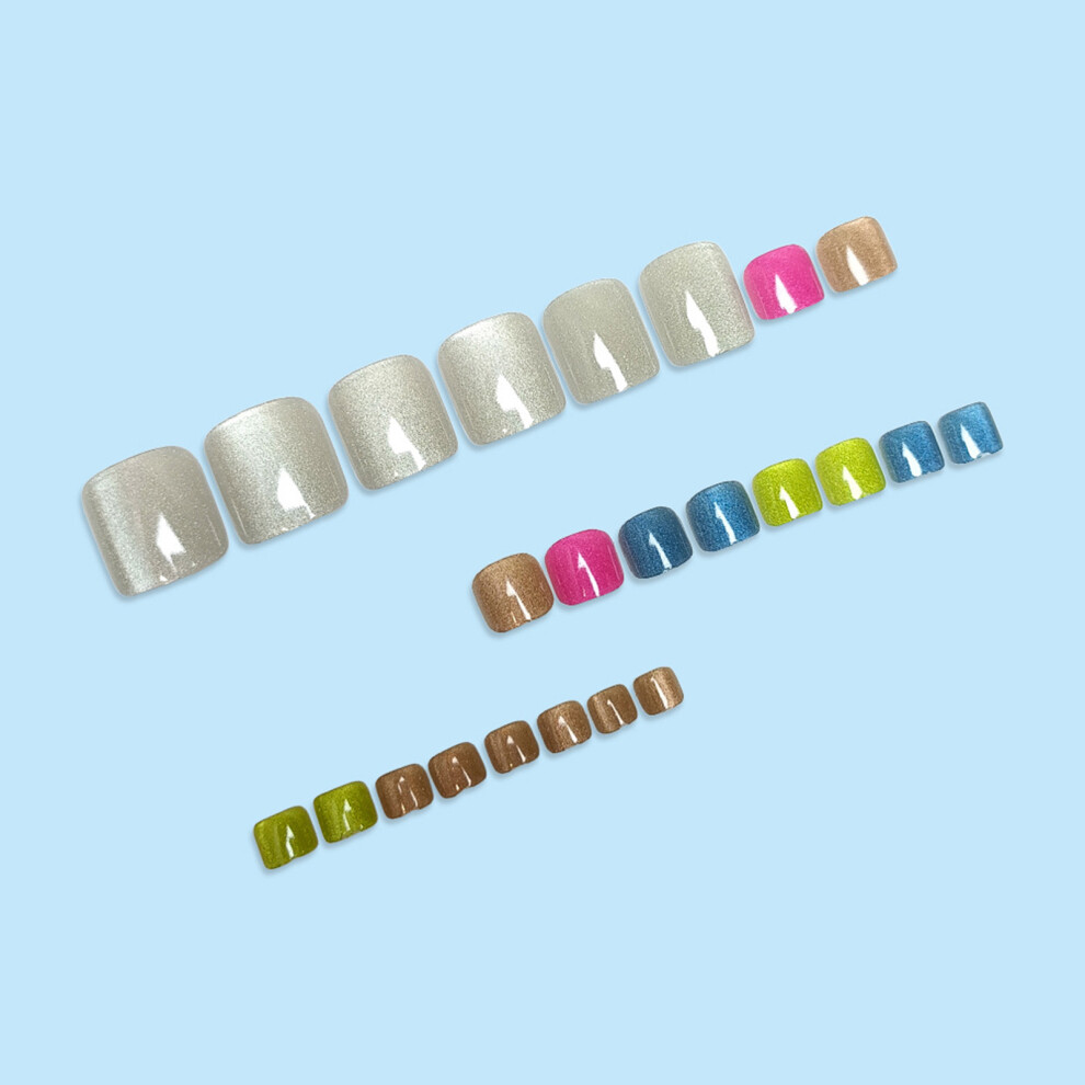 Creation-3C 24Pcs Press On Cat Eye Toenails For Women