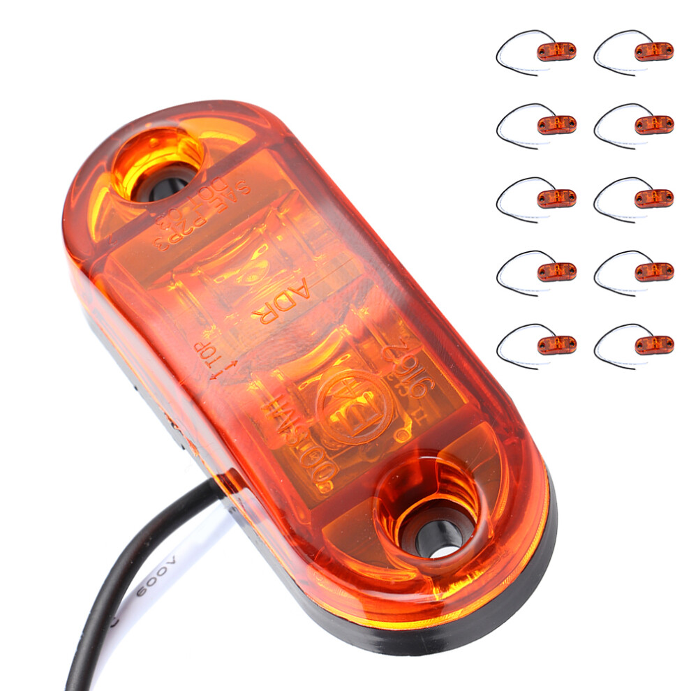 10Pcs 2.5In Oval 2Led Side Marker Lights Waterproof & Amber/Red 4951389324477