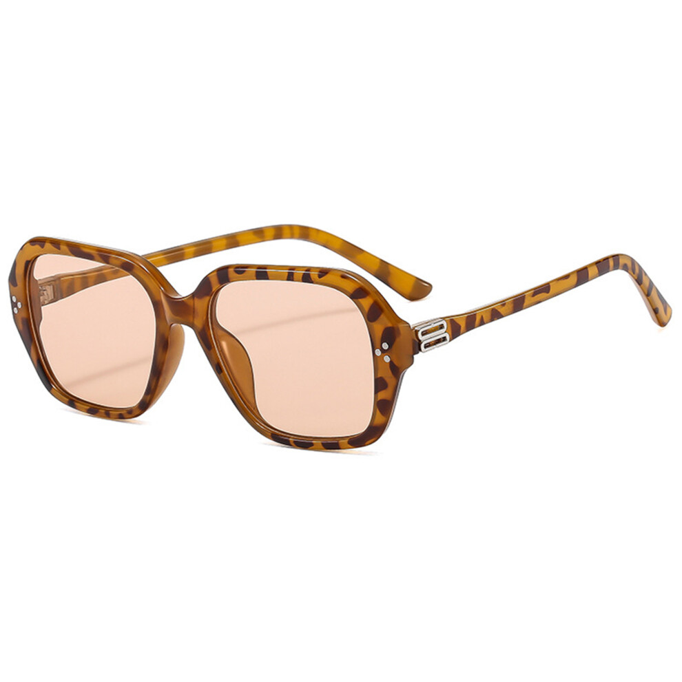 Roc-Electron Black (Leopard-Print Tea Piece) Trendy Square Sunglasses For Women - Uv Protection