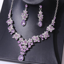 (Silver Purple) Bridesmaid Rhinestone Necklace & Earrings Set