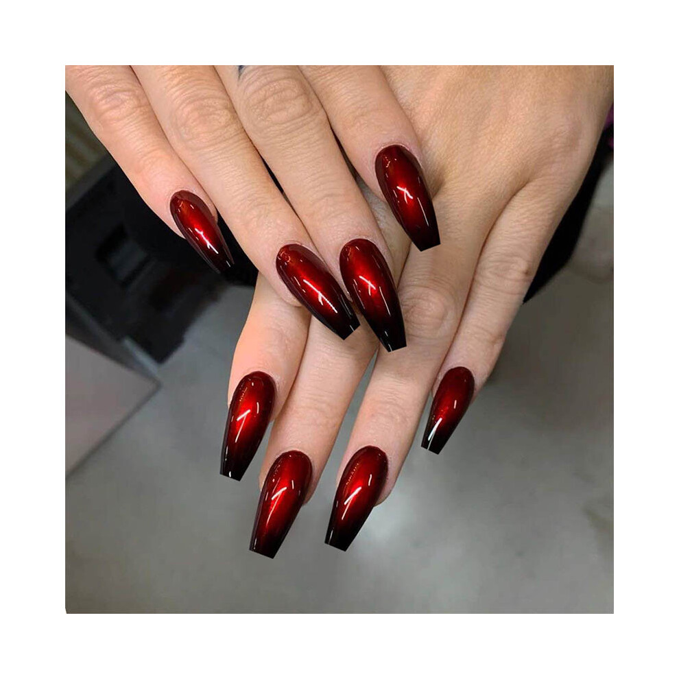 Dcph-Clothing 24Pcs Red-Black Gradient Fake Nails Waterproof