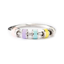 925 Sterling Silver Fidget Ring for Women Size 10, Silent Spinning Anxiety Spinner Ring in Pastel Macaron Color