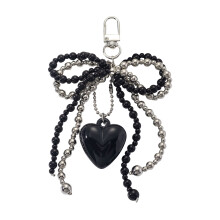 (Black 1pc) Stylish Pearl Bow Keychain for Bags & Keys