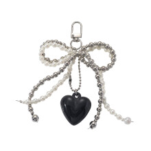 (White 1pc) Stylish Pearl Bow Keychain for Bags & Keys