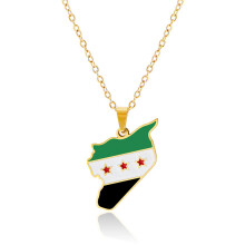 (Gold, Necklace) Syria Flag Necklace & Keychain Gift for Loved Ones