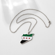 (Silver, Necklace) Syria Flag Necklace Keychain Gift for Friends & Family
