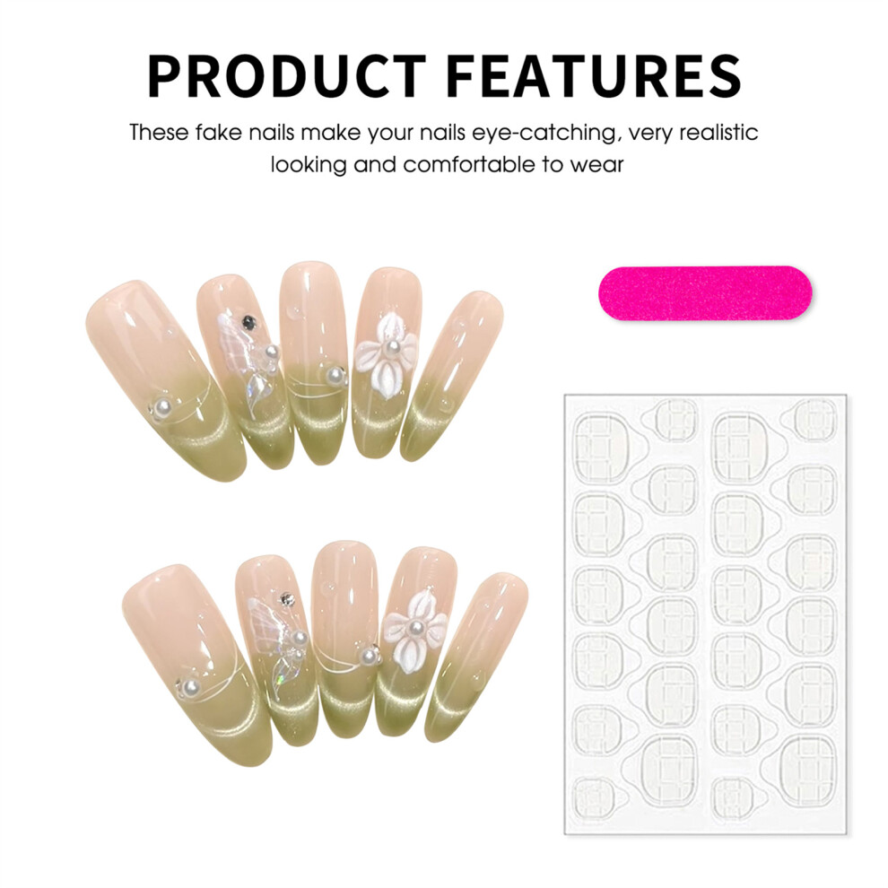 Dcph-Clothing (Xs) 10Pcs Pink Fake Nails With Green French Tip