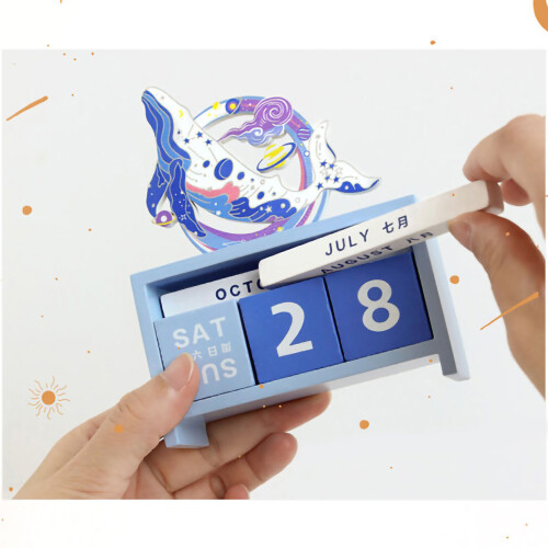 Bloco de calendário de mesa perpétuo reutilizável em madeira