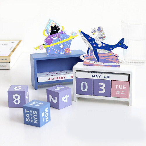 Bloco de calendário de mesa perpétuo reutilizável em madeira 2